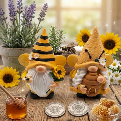 Cute 2 PCS Gnomes Statues Decor, Resin Figurines and Sculpture Décor, for Indoor Outdoor Yard Lawn Garden Home Patio Farmhouse Kitchen Table Decoration(bee Statue) - style: Bee-themed pair