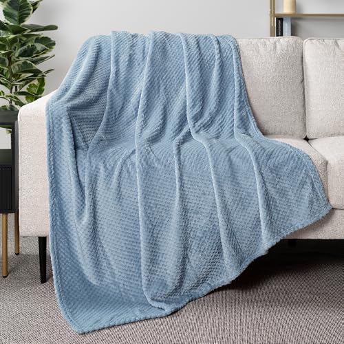 PAVILIA Fleece Throw Blanket for Couch Sofa Bed, Slate Dusty Blue 50x60 | 280 GSM Soft Fuzzy Waffle Textured Jacquard Microfiber, Warm Lightweight Fade-Resistant Decorative Decor, All Season Gift - color: Dusty Blue, size: 50 X 60 Inches - Throw