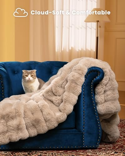 Ultra Soft Cozy Faux Fur Throw Blanket, Fuzzy Plush Thick Bubble Blanket, Oversize Luxury Fluffy Blanket for Couch, Bed, and Living Room, 60x80 Inches, Light Brown - color: Bubble Light Brown, size: Twin