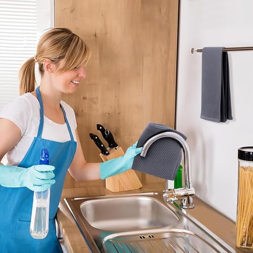 Kitinjoy 100% Cotton Waffle 12-Pack Kitchen Towels, 13" x 28", Dark Grey | Super Soft, Ultra-Absorbent, Fast Drying, lightweight, Quick Drying Kitchen Hand Towels - color: Dark Grey, size: 13 x 28 - 12 Pack