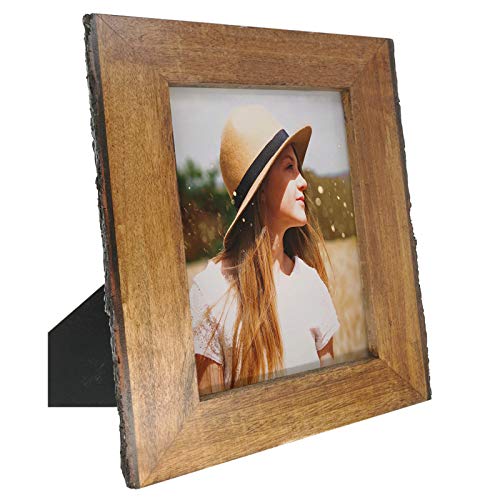 IKEREE 6x8 Picture Frames with Bark Edges, Rustic Wood Photo Frame for Tabletop or Wall Display, Natural Brown - size: 6x8 inch
