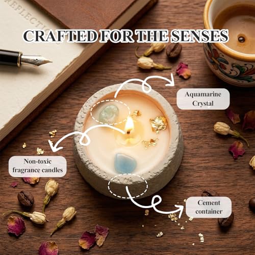 Scented Candle, Soy Candle, Non-Toxic Aroma Candles, White Musk Scented, Aquamarine Crystal, Best Smelling Candle, Gift for Women and Men (Net wt. 200g)