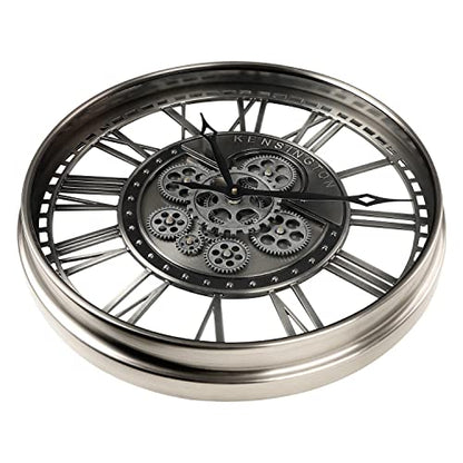 21" Metal Roman Numeral Wall Clock with Moving Gears,Gunmetal | SIilent Non Ticking, Aluminum Dial, Unique Modern Wall Clocks for Living Room, Dinning Room, Entryway & Home Office - color: Roman Gunmetal, size: 21"