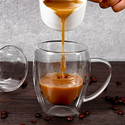 Clear Glass Double Wall Insulated Round Coffee Mugs Set of 6 Pieces - Medium Size 12oz Best Reusable Coffee Mug for Home Cafe Restaurant Perfect for Espresso Capucinno Lungo Latte Coffee - style: 12oz