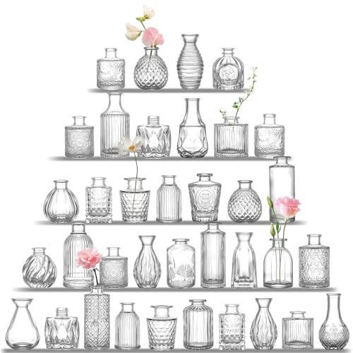 UPBUD Clear Glass Bud Vases Set of 36, Mini Flower Vase for Centerpieces | Small Bud Vases in Bulk for Wedding Decorations, Vintage Vase for Table, Recepetion, Home Décor - color: Standard-clear, size: 36pcs