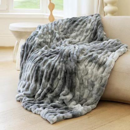 Ultra Soft Cozy Faux Fur Throw Blanket, Fuzzy Plush Thick Bubble Blanket, Luxury Fluffy Blanket for Couch, Sofa, Bedroom, and Living Room, 50x60 Inches,Tie-Dye Gray - color: Z-tie-dye Gray, size: Throw