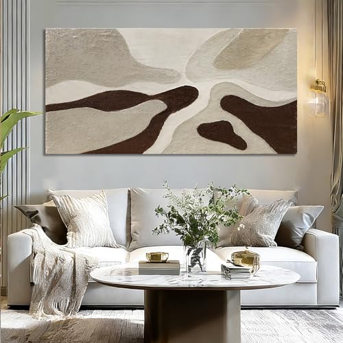Hand-Painted Abstract Wall Art Neutral Beige Brown Living Room 29x58 Inch - color: Brown, size: 58"L x 29"W