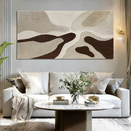 Hand-Painted Abstract Wall Art Neutral Beige Brown Living Room 29x58 Inch - color: Brown, size: 58"L x 29"W