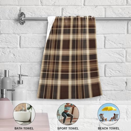 ALAZA Hand Towels for Bathroom Set of 2, Brown Tartan Plaid Pattern Ultra Soft and Absorbent Fingertip Towels & Face Cloths, 28 x 14 inch