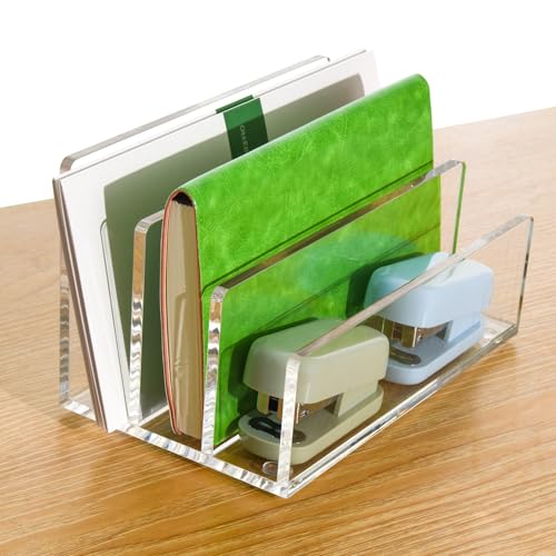 Clear Acrylic 3 Compartment Mail & Letter Organizer for Desk | 5mm thick, 3 compartments organize mail, bills, letters & files. Crystal clear acrylic, non-slip pads. No assembly. - size: 3 Compartments
