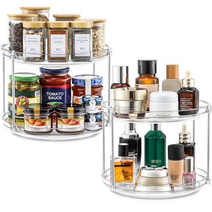 2 SET 2 Tier Non-Skid Acrylic Lazy Susan Organizer - Rotating Spice Rack - Turntable Spinning Organization for Kitchen, Pantry, Countertop, Closet, Bathroom, Vanity, Medicine Cabinet Organizing,9.25'' - size: 9.25in-2 Set