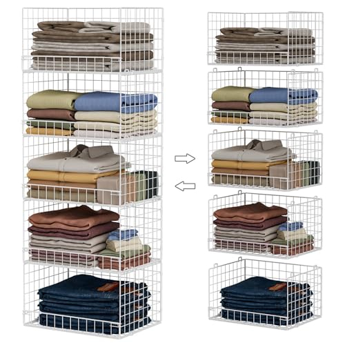 Yociyoga 5-Tier Stackable Closet Organizers and Storage Basket - Foldable Closet Shelf Organizer System, Space-Saving Clothes Storage Bins Drawer Organizer for Wardrobe, White (Patent 30022416) - color: White, size: 11.8"x 15.7"x 43.3"(D*W*H)