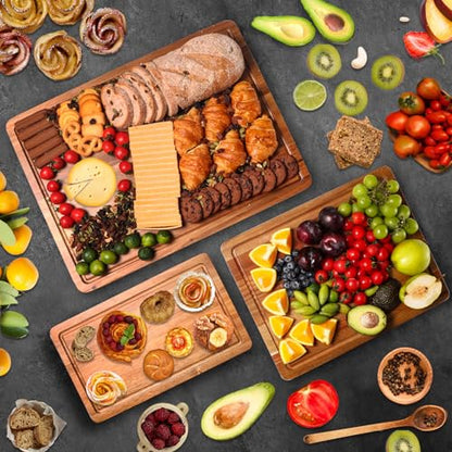 Wood Cutting Boards Set of 3 for Kitchen, Large Wooden Cutting Board with Juice Groove, Charcuterie Board, Chopping Board for Meat, Cheese, Fruits, and Vegetables - size: Medium
