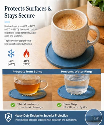 Silicone Coasters Set of 6, Premium Drink Coaster with Holder, Non-Slip, Non-Stick, Dishwasher Safe, Perfect for Hot and Cold Drinks, Protect Your Desks and Tables(6 Morandi Blue) - color: Morandi Blue
