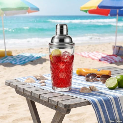 Elegant Glass Cocktail Shaker Set - Herringbone Design, 15oz Capacity, Leakproof Stainless Steel Top - Perfect for Bartending Enthusiasts - color: Herringbone Mixer