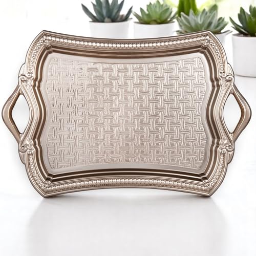 Alisveristime Elisa Rectangular Metal Serving Tray, 14.6 x 9 in (Silver) - color: Silver