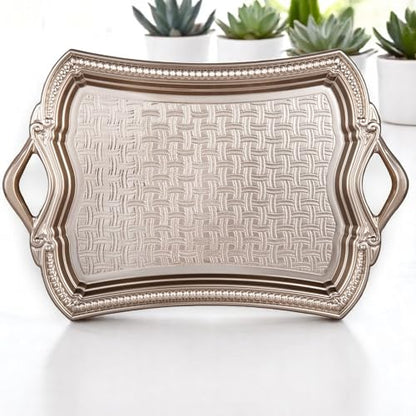 Alisveristime Elisa Rectangular Metal Serving Tray, 14.6 x 9 in (Silver) - color: Silver