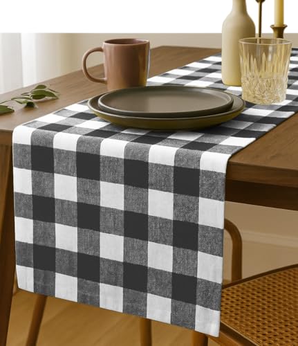 Grey Buffalo Check Table Runner, 13x108 Inches, 100% Cotton, Washable and Reusable, Modern Farmhouse Dining Table Runner for Holiday Dinner, Weddings and Everyday Home Décor - color: Grey, size: 108" x 13" (Rectangular)
