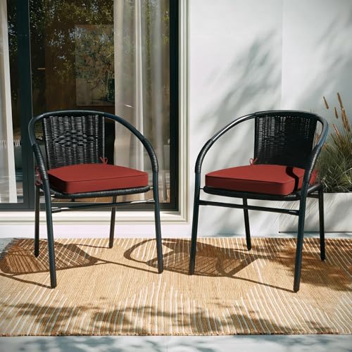 Basic Beyond Outdoor Cushions for Patio Furniture: Waterproof & UV Resistant Outdoor Chair Cushions Set of 4-19 x 19 x 3 Inch Thick Patio Chair Cushions with Adjustable Ties & Handle, Brick Red - color: Brick