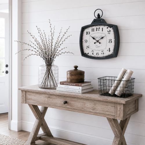 Retro Rectangle Wall Clock, Battery Operated Silent Black Farmhouse Wall Clocks, Antique Old Design Style, Wall Clocks for Living Room,Kitchen,Bedroom,Office (17" H x 15" W) - color: Black-15"×17"