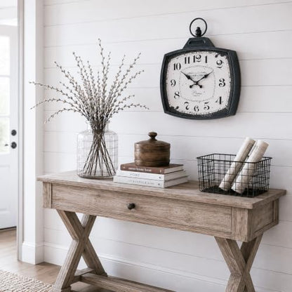 Retro Rectangle Wall Clock, Battery Operated Silent Black Farmhouse Wall Clocks, Antique Old Design Style, Wall Clocks for Living Room,Kitchen,Bedroom,Office (17" H x 15" W) - color: Black-15"×17"