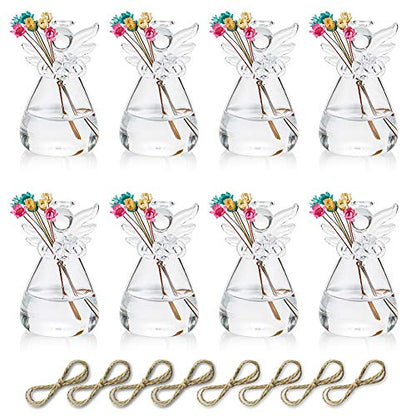 Sziqiqi Glass Guardian Angel Hanging Bud Vase, Plant Containers, 8Pcs | 3.5in, Clear Glass Tiny Hydroponic Vases for Cuttings, Bulk Planter for Home Decor, Bautizo Decorations, Room Ornaments, Gift