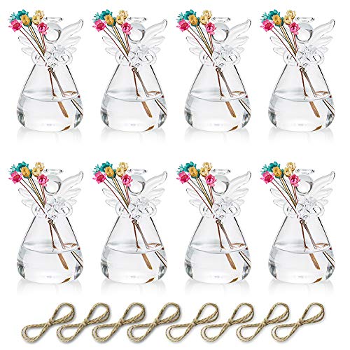 Sziqiqi Glass Guardian Angel Hanging Bud Vase, Plant Containers, 8Pcs | 3.5in, Clear Glass Tiny Hydroponic Vases for Cuttings, Bulk Planter for Home Decor, Bautizo Decorations, Room Ornaments, Gift
