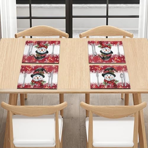 Christmas Theme Placemats Set of 4, Linen Place Mats for Kitchen and Dining Table Rectangular Table Mats 17.7 x 11.8 inch Christmas Cute Snowman Print - color: Christmas Snowman, size: Set of 4