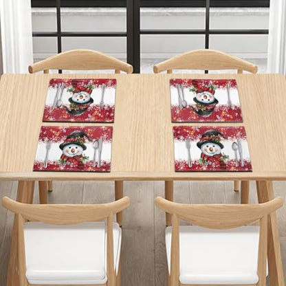 Christmas Theme Placemats Set of 4, Linen Place Mats for Kitchen and Dining Table Rectangular Table Mats 17.7 x 11.8 inch Christmas Cute Snowman Print - color: Christmas Snowman, size: Set of 4