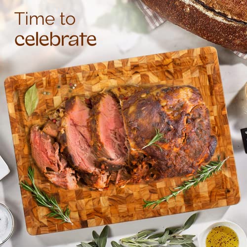 Yes4All Medium Teak Cutting Board, End Grain Cutting Board 17"x 13"x 1.5" - size: 17"L x 13"W, style: Teak