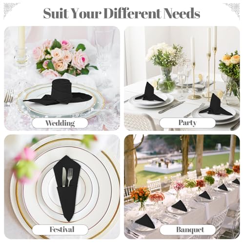 PLOYMONO Black Cloth Napkins - 8 Pack 17" x 17" Washable Polyester Napkins | Heavy Duty 180 GSM Cloth Napkins with Hemmed Edges - Great for Restaurants, Weddings, Parties, Banquets Dinner - color: Black