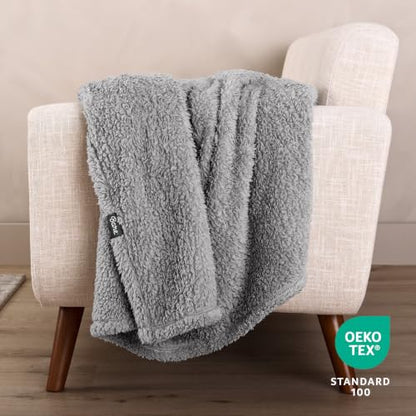 Bare Home Faux Shearling Blanket (Full/Queen, Solid Light Grey) | Blanket for Bed, Sofa, Couch, Camping, Travel, and Gifts, Warm & Lightweight, Fluffy & Soft - color: 04 - Solid Light Grey, size: Full/Queen