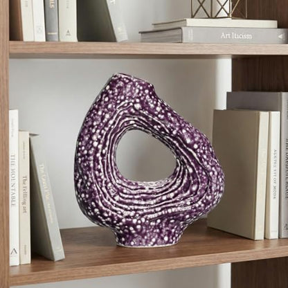 Sunddo Ceramic Flower Vase, 9 Inch, Purple | Modern, Unique Donut Design, For Living Room, Centerpiece Table, Kitchen, Fireplace, Bookshelf - color: Purple, size: 9 inch