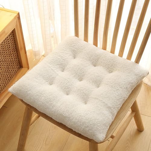 Luxury Sherpa Fleece Chair Cushions with Ties Cushion Pillow 15x15x3 Inch Thick Padding & Tufted Design Plush Tufted Chair Pads for Indoor Dining Room and Kitchen Chairs (Ivory,15"x15") - color: Ivory, size: 15x15 Inch (Pack of 1)