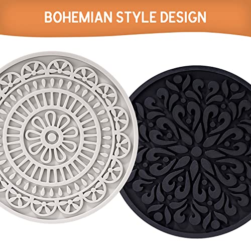 8 Pcs Boho Coasters for Drinks, Silicone Coasters with Holder, Boho Style Grooved Pattern, Tabletop Protection Coaster for Outdoor, Indoor, Coffee Table, Kitchen, Office, Bar, Heat Resistant | Boho Style Grooved Pattern, Tabletop Protection Coaster for Ou