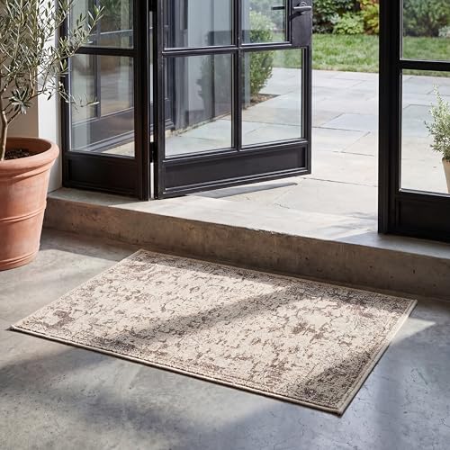 SAFAVIEH Square Rug 8' - Madison Collection - Traditional Design, Navy & Turquoise, Non-Shedding & Easy Cleaning, Ideal for Living Room, Bedroom, Dining Space (MAD252N) - color: Ivory/Beige Grey, size: 2' x 3' (Rectangular)