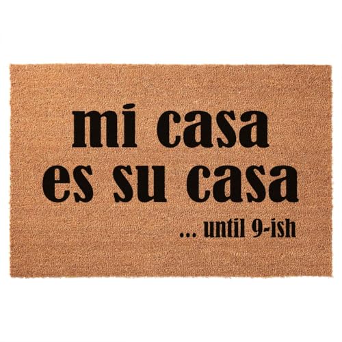 Funny Coir Doormat Mi Casa ES Su Casa Front Door Decor Mat for Entryway Indoor & Outdoor with Heavy Duty Front Porch Welcome Mats Entry Natural Coconut Brown Mat Novelty Gift Doormat 23.7 x 15.7 inch - color: Mi Casa Es Su Casa