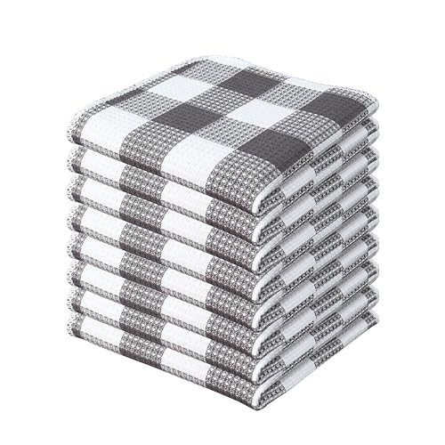 Waffle Weave Plaid Dish Cloths, 100% Cotton, 12x12 Inch, Soft Absorbent Quick Drying Buffalo Check Dish Rags for Kitchen, 8 Pack, Spring Easter Summer - Steel Grey & White - color: Steel Grey White, size: 12 x 12 - 8 Pack