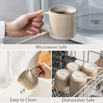 Coffee Mug Set for 4-12oz Ceramic Mugs for Coffee, Tea, Cocoa, Milk, Microwave & Dishwasher Safe, Stoneware Drinkware Set, Beige - color: Beige