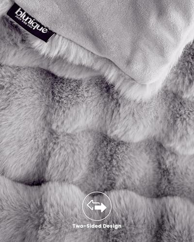 Ultra Soft Cozy Faux Fur Throw Blanket, Fuzzy Plush Thick Bubble Blanket, Oversize Luxury Fluffy Blanket for Couch, Bed, and Living Room, 50x60 Inches, Light Grey - color: Bubble Light Grey, size: Throw