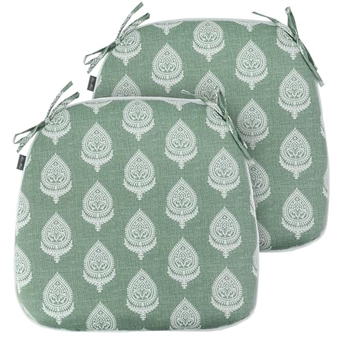 FUNHOME Indoor/Outdoor Chair Cushions Set of 2, 17x16x2Inch-Fair Green | Round Corner Patio Chair Pads with Ties, Water-Resistant, Patio Seat Cushions for Home Garden Furniture Decoration - color: Fair Green, size: Set of 2