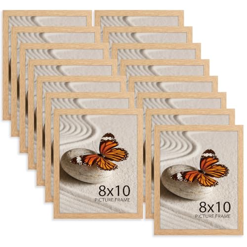 Memory Island 8x10 Photo Frames for Wall and Tabletop Display, 8 by 10 Natural Wood Grain Picture Frames with HD Plexiglass, Set of 15 - color: Natural Wood Grain, size: 8x10"