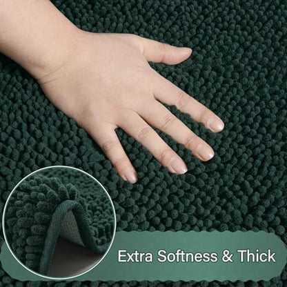 Bathroom Rug Sets 2 Piece, 20"x20" U-Shaped & 21"×34", Hunter Green | Toilet Mat Non Slip Bath Mats Floor Set, Washable Bath Rug Set, Absorbent Soft Bathroom Rug - color: Hunter Green