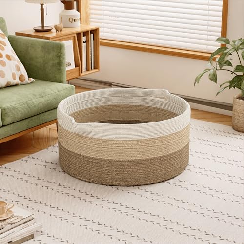 125L Extra Large Blanket Basket, 25" x 16" | Jumbo Laundry Woven Cotton Rope Basket with Handles, Baby Toy Storage, Gradual Brown - color: gradual brown, size: 1 Pack
