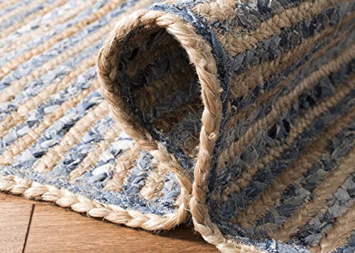 SAFAVIEH Cape Cod Collection 3' Round Natural/Blue CAP250A Handmade Flatweave Jute Entryway Foyer Living Room Bedroom Kitchen Area Rug - size: 3' (Round)