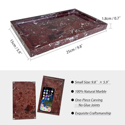 Natural Red Marble Vanity Tray, 9.8"x5.9" | Rosso Levanto, Genuine Marble Tray for Bathroom/Kitchen/Dresser - color: Marble Tray- Rosso