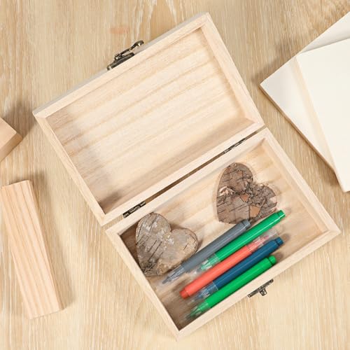 8 Pack Unfinished Wooden Box 6" x 4" x 2" DIY Storage Jewelry Boxes Small Keepsake Box for Crafts