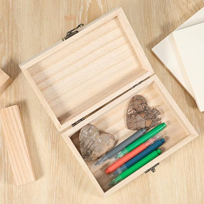 8 Pack Unfinished Wooden Box 6" x 4" x 2" DIY Storage Jewelry Boxes Small Keepsake Box for Crafts