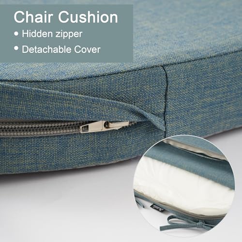 Battilo Chair Cushions for Dining Chairs, Waterproof Kitchen Chair Pads with Non-Slip Backing and Ties, Seat Cushions with Machine Washable Removable Cover, 16"x16"x2", Set of 4, Grayish Blue - color: Grayish Blue, size: 4 Count(Pack of 1)