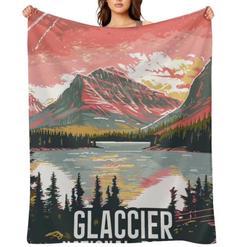 Mid Century Glacier National Park 01 Flannel Blankets Fleece Soft Throw Lightweight Plush Gifts for Couch, Bed, Cozy Sofa Plush, Chair, Lovers 30x40in（75x100cm） - color: Style-1, size: 30x40in（75x100cm）